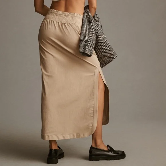 NWT Anthropologie Smocked Khaki Skirt XL - Picture 3 of 4